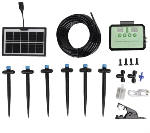 Snowchecking Système d'irrigation solaire automatique intelligent pour plantes avec minuterie et tuyau d'arrosage de 10 m pour plantes d'extérieur