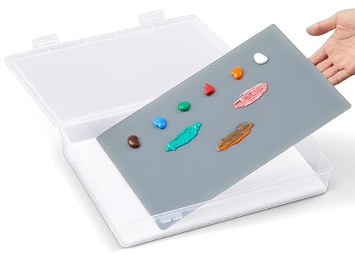Nuanchu 1 Set Glass Oil Paint Palette, Airtight, 12.8 x 9.25 Inches, Grey | Handy Tempered Glass for Oil Painting, Moisture-proof lid Keep Paint Fresh, Portable Travel Outdoor, Leak-proof Airtight Seal