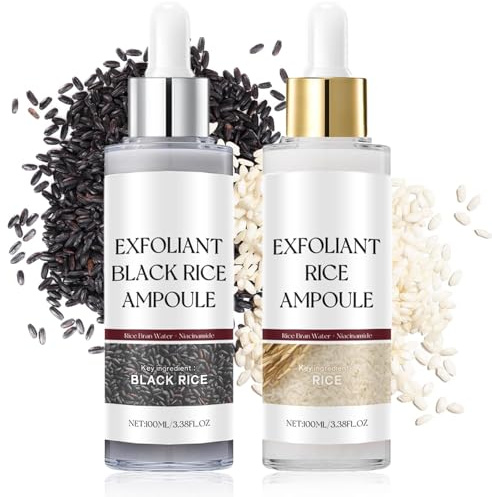 Sérum Exfoliant Visage au Riz Blanc 100ml + Riz Noir 100ml,Peeling Visage Doux AHA BHA VB3, Élimine Peaux Mortes, Améliore la Peau Rugueuse, Hydrate en Profondeur