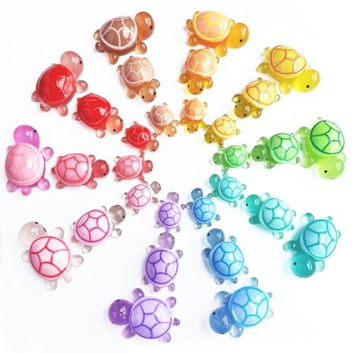 Xanthelle Tartaruga, Set di Mini Figure con 30 Tartarughe in Resina in 10 Colori Luminosi al Buio, Piccole Figure di Animali per Decorazione da Giardino, Collezionisti
