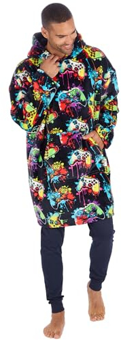 Panzy Mens Oversized Hoodie Blanket – Ultra Soft Fleece Wearable Hoody for Men & Women – Warm Blanket Sweatshirt with Gaming Prints, Unisex- One Size Fits All (Navy Gamer)