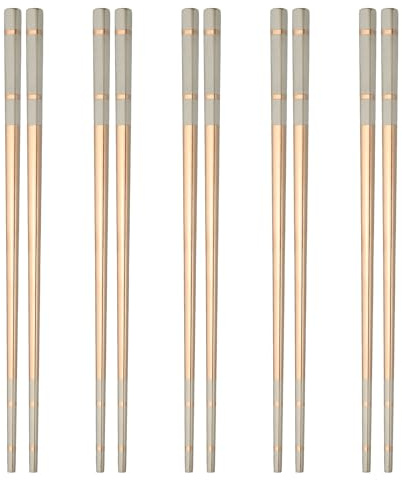 sourcing map 5 Pairs Stainless Steel Chopsticks, 21cm / 8.27 Inch Metal Chop Sticks Square Lightweight Chopsticks Tableware Accessories Bulk for Home Kitchen Hot Pot Cooking, Rose Gold