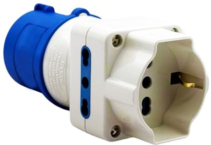 Adattatore Industriale 2P+T 16A 250V e Presa Schuko a Spina Industriale Blu CEE – Adattatore Elettrico per Campeggio, Officina, Giardino, Camper, Fiera, Barche