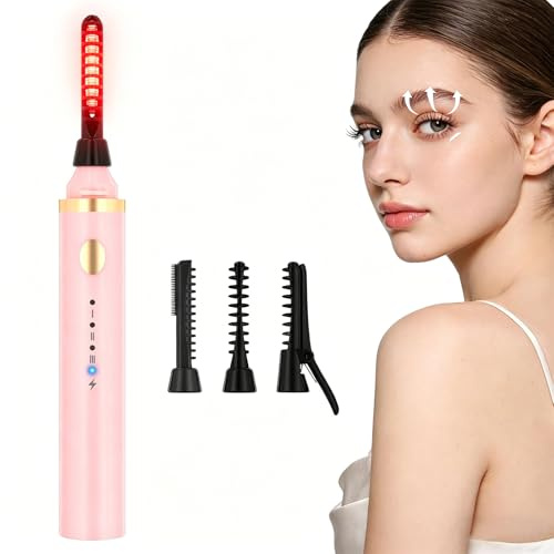 3 in 1 Beheizbar Wimpernzange Elektrisch, Wimpern Curler, VerbrüHungsschutz, 10S Schnelles Aufheizen, 3 Temperaturen, USB C Aufladbar Tragbar Heated Eyelash Curler für Alle Wimpern (Rosa)