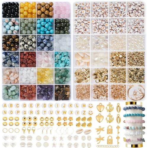 ARTREE Natürliche perlen für armbänder,8mm Perlen und Unregelmäßige Gemstone Edelstein Perlen Set,Zum Auffädeln Kit Perlenset Beads für selber machen Schmuck Halskette Ohrringe Kette