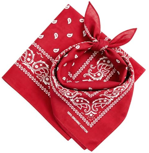 AURAE Bandana – 100 % bomull och naturliga fibrer – bandana halsduk utan polyester – högsta kvalitet – mjuk, hållbar och maskintvättbar – för män och kvinnor – unisex och barn – 2-pack, Röd, one size