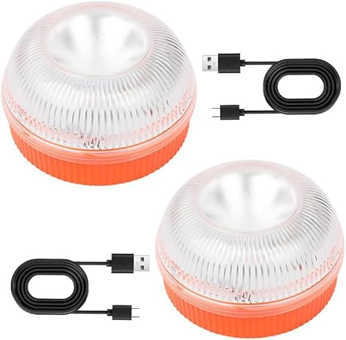 Yinaolan 2x Warnleuchte V16 Magnetische LED-Notleuchte hohe Leuchtdichte Wiederaufladbar mit 5 Flash-Modi für die Signalgebung in Straßensituationen für Auto und Motorrad.