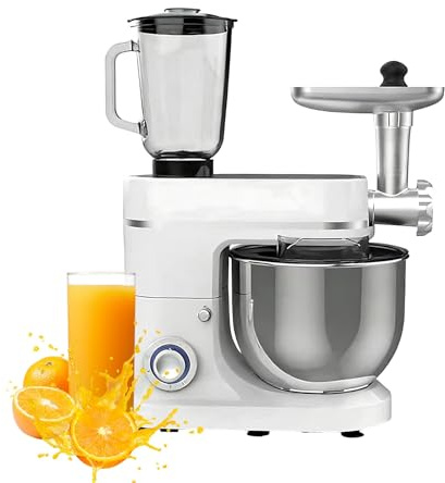 Robot Pâtissier, Robot Multifonction Robot De Cuisine Électrique 1500W avec Bol 10L, Blender et Hachoir à Viande, Batteur Électrique et Fouet pour Pain, Gâteaux et Pâtisserie