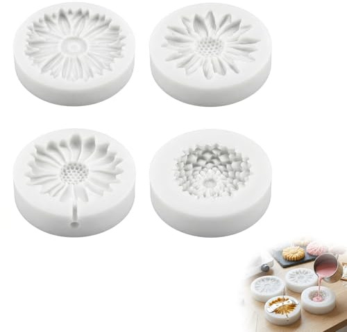 Wcawnlt 4 Moules À Fleurs Tournesol Marguerite Compatible avec Moules En Silicone pour Bougie Savon DIY Artisanat Créatif et Projets de Décoration Maison