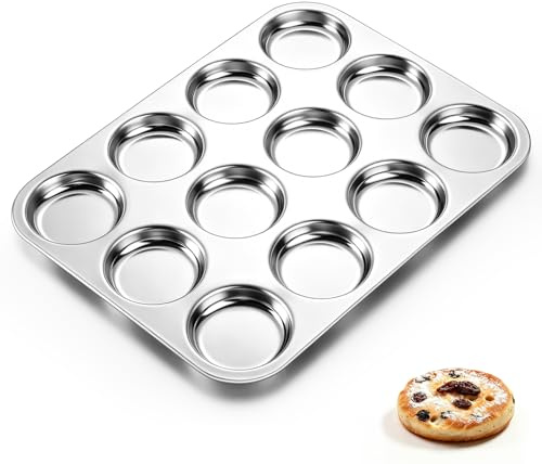 Homikit 12-Cup Yorkshire Pudding Tray, Stainless Steel Shallow Muffin Tin | Muffin Baking Pan for Shallow Mince Pie/Jam Tarts/Buns/Biscuit, Non-Toxic, Non-rust and Heavy-duty, Oven & Dishwasher Safe