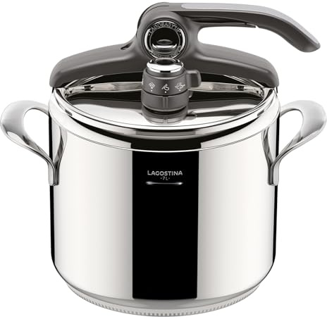 Lagostina Diva, Pentola a Pressione 7 L in Acciaio Inox, Cestello Incluso, con Fondo Lagofusion® e Valvola a 2 Pressioni, Compatibile con Induzione