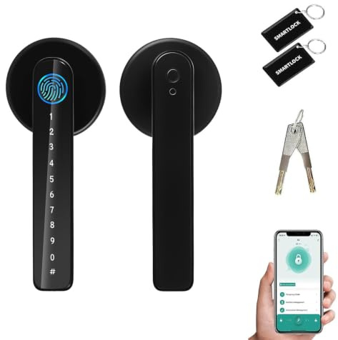 Upgraded Smart Door Lock, Fingerprint Door Lock, 5-in-1 Keyless Entry | Door Knob with Fingerprint/APP/IC Card/Code/Keys, Electronic Keypad Deadbolt Locks for Home Bedroom Office Apartment-Black