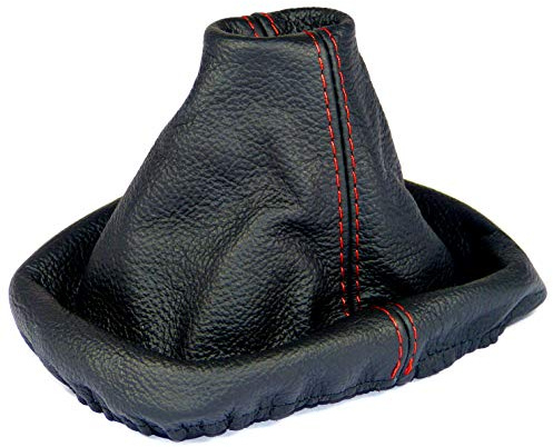 Schaltsack für VW Polo 9N IV - Bj. 2001 - 2009 - aus echtem Leder - Schwarz - Rot - Schaltmanschette - Manschette für Gangschaltung - Schalthebelmanschette für Schaltgetriebe - Echtleder - A0039
