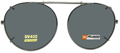 Semi Round Polarized Clip On Sunglasses (Pewter-Polarized Gray Lens, 50mm Wide x 47mm Height)