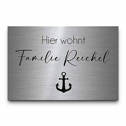 Hochwertiges Edelstahl Türschild individuell mit Gravur | Namensschilder Briefkastenschild Haustürschild selbstklebend oder mit Bohrlöcher | Riesige Größen und Motiv Auswahl - Familien Schild graviert