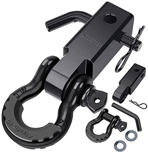 AUTOBOTS Shackle Hitch Receiver 2, 45,000 Lbs Break Strength Heavy Duty Receiver with 5/8 Screw Pin, 3/4 D Ring Shackles, Towing Accessories for Vehicle Recovery Off-Road, Black&Black | Max 45,000 Lbs, with 3/4 Shackle, Fits 2 Receiver Hitches, Towing Offroad Accessories for Overlanding Truck, Jeep,4x4