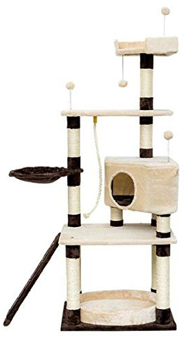 RONGJJ Kratzbaum mittelhoch Kletterbaum mit Sisalstämmen, 172cm, Höhle & Liegemulde, Katzenbaum Katzenkratzbaum 4 Ball Stabiler für Kätzchen, Katzen und Haustier, Coffee