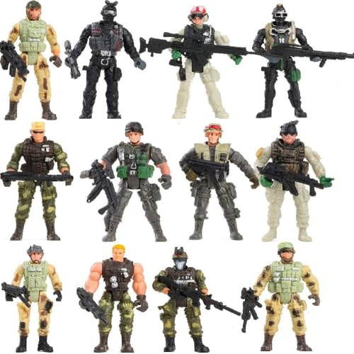 Fycooler Soldato Figura Giocattolo - Militari Esercito Guerriero Modellini per Bambini - Figurini con Armi Soldatini Personaggi - [12 Pezzi]- 10cm