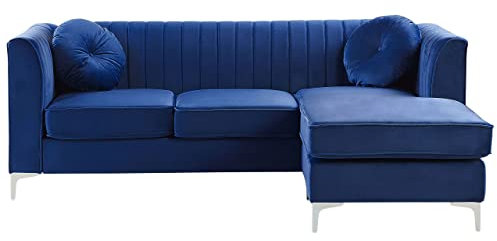 Beliani Elegantes Ecksofa aus Samtstoff linksseitig blau Timra