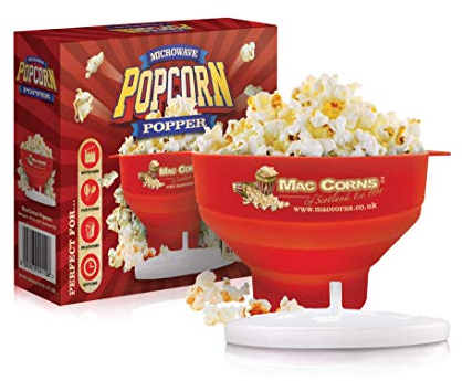 Mac-Corns Large Microwave Popcorn Maker/Popper Bowl with Lid - Hot Air or PoP with Oil or Butter