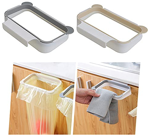 SDFSD 2-Piece Hanging Trash Bin Holder for Plastic Bags - Kitchen & Bathroom (Apricot, Gray)