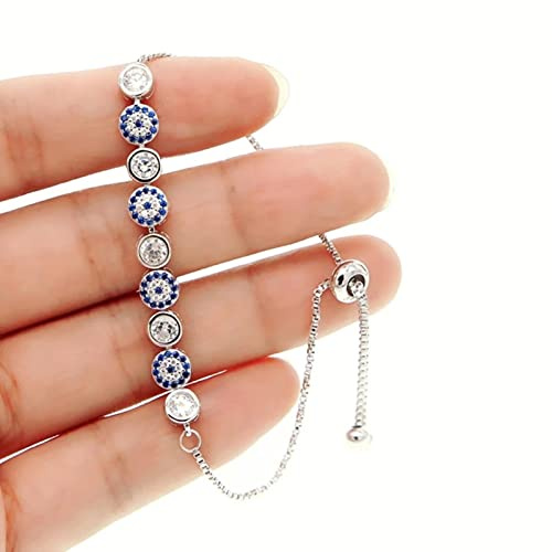 SONGK 3 Colores Oro Rosa Color Plata 5mm Chispeante Mal de Ojo Cadena de eslabones Chica Mujeres joyería turca Pulsera pavimentada