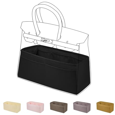 DGAZ Satin Handtaschen Organizer für Birkin 25, Tasche in Tasche, Schwarz | Luxuriöse Satin-Innentasche, Perfekte Passform, Sanfter Schutz, Leicht