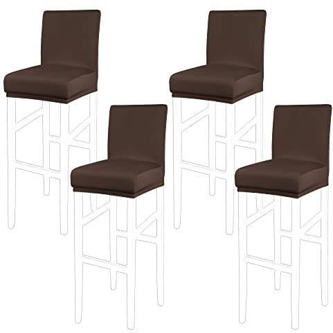 PiccoCasa Set mit 4 Barhocker-Bezügen mit elastischer Unterseite, dehnbar und abnehmbar, Esszimmerstuhlhussen für Kneipentheke – Spandex-Höhe, Seitenstuhlhussen, Schutz, Schonbezüge, Dunkelbraun