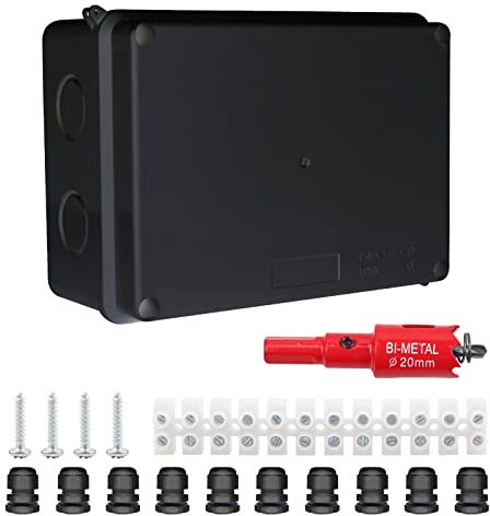 LANUCN 10 Way Junction Box with Terminal Blocks, 150x110x70mm IP65 Waterproof Electrical Connection Box, Outdoor IP Rated Adaptable Enclosure for CCTV (Black)
