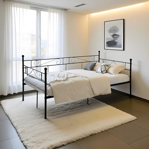FetiNes Överkast, bäddsoffa, enkelsäng, metallsäng, ungdomssäng, gästsäng, säng, soffor, 90 x 190 svart