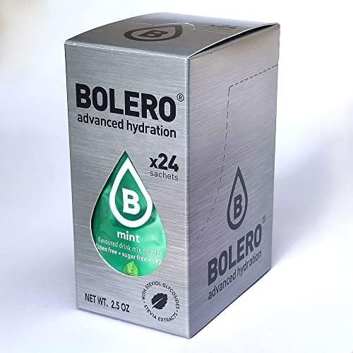 Bolero Drink 24 bolsitas 3 gr Sticks Frutas Preparado Polvo Soluble Para Bebida Fresca en Agua Producto, 72 gramos endulzado con stevia (Mint)