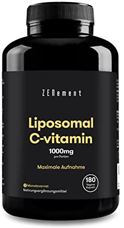 Liposomales Vitamin C, Premium: Hochdosiert 1000mg liposomal Vitamin C je Tagesdosis, Immunsystem Stärken | 180 vegan Kapseln | ohne Zusätze | Zenement