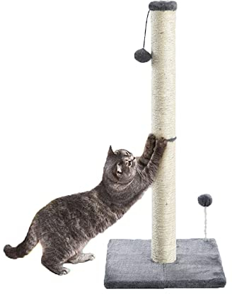 Kratzsäule für Katzen,Kratzbaum für Katzen 80cm Kratzsäule XXL Natural Sisal Seil Pole mit hängendem Ball, weicher Plüsch,Scratching Post