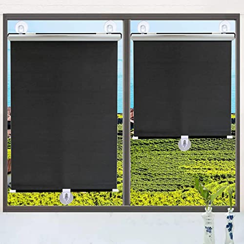 Suction cup roller blinds,no-drill roller blinds,portable balcony curtains,thermal insulation and sun protection,temporary blinds for windows and doors,many sizes,Black-65x125cm/25x49in