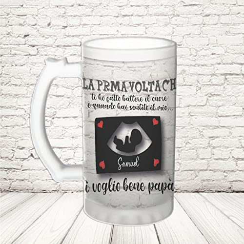 Generico Boccale birra bicchiere 600 ml vetro satinato o ceramica ” PRIMI BATTITI CON NOME “ personalizzato idea regalo festa del papà