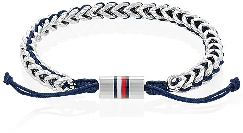 Tommy Hilfiger Jewelry Men's Stainless Steel and Nylon Intertwined Bracelet with Adjustable Closure - 2790511