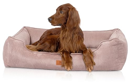 Knuffelwuff Orthopädisches Hundebett aus Cord mit Handwebcharakter Nunavut XL 105 x 75cm Rosa für Große, Mittelgroße und Kleine Hunde - Abnehmbarer Bezug - Waschbar