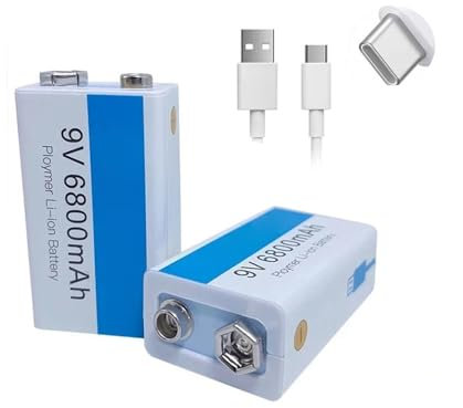 WILLQ Batería Recargable 9V batería de Iones de Litio 6800mAh 9 voltios con Puerto Carga USB Tipo C para alarmas/micrófonos inalámbricos/Juguetes/teclados y más,2pcs 9v6800mah