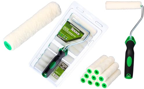 ToolSpace 10 Pezzi Rullo per Pittura - 11 cm Rulli Set Velur Poliacryl con Pelo Corto - Rulino per Verniciatura Verniciare - Ricambio con Manico - Kit Pitturare Pareti Interni Esterni - Superfici