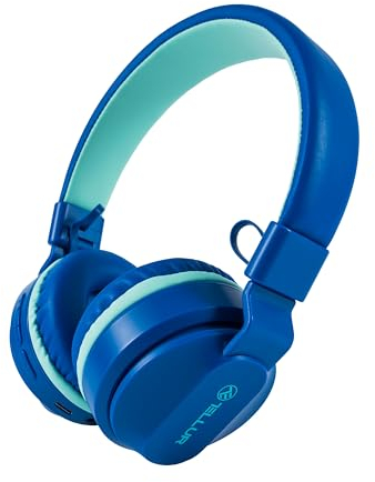 TELLUR Buddy Cuffie Bluetooth all'Orecchio, BT v5.3, Fino a 25 ore, Cuffie con Microfono USB C, Pulsante per Sensibilità Massima 85 dB per Bambini, Design Morbido e Leggero, Pieghevole (Blu)