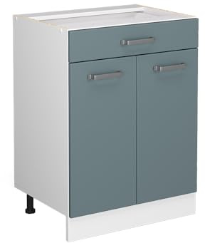 Vicco Küchenunterschrank R-Line, Blau-Grau, 60 cm | 1 Schublade · Ohne Arbeitsplatte · Höhenverstellbare Füße · 2 Türen · ✓ Leichter Zugriff