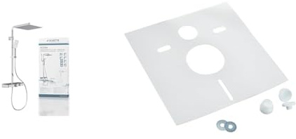 Schütte OCEAN Duschsystem mit Thermostat und Glasablage-Duschset mit 30x30cm & Sanit 16.002.00.0000 Schallschutzset für Wand-WC und Bidet, weiß, 1-Pack