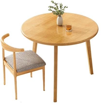 Konferenztisch mit Stühlen Esstisch Rund Holz, Glänzender Lack, Stabiler Halt, Glatt Poliert, Massivholz, für Home Office zu Hause Schreibtische (Color : Wood Color+Two Chairs, Size : 70cm)