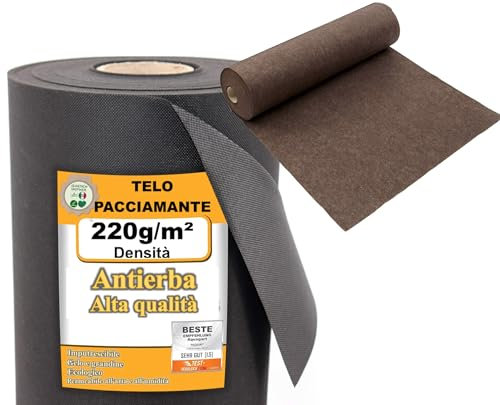 Generico Telo Pacciamatura Contro Le Erbe Infestanti 220g/m² - Resistente allo Strappo e Permeabile all'Acqua - Elevata Resistenza UV - Telo per Orto (30m² (30m x 1m), Marrone)