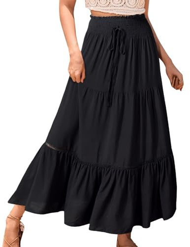 Genfien Femme Jupe 2 en 1 Bohème Tour de Taille Elastique Longue été Maxi Tube Taille Haute A-Line Décontractée Vacances L'été Plage Vintage