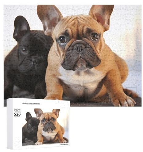 Puzzle mit 520 Teilen – niedliche französische Bulldogge, Bildpuzzles für Erwachsene, herausforderndes Puzzle, personalisiertes Holzpuzzle, Fotopuzzle, Geschenke, 52,1 x 38,1 cm