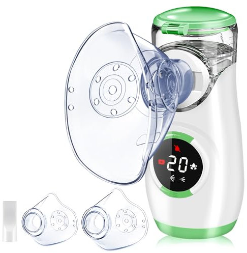 Wholede Aerosol Portatile Silenzioso Digitaler - Ricaricabile Macchina Aerosol per Adulti e Bambini, Nebulizzatore Portatile con 2 Maschere e Boccaglio per Uso Domestico e in Viaggio- Verde