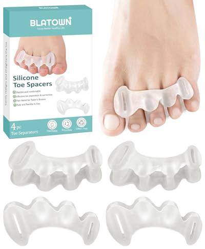 BLATOWN 2Pairs Toe Spacers Silicone Gel Toe Separators Correct Women Men Bunion Toes, Soft Toe Spreaders, Hammer Toes Corrector, Big Toe Straightener for Plantar Fasciitis, Foot Relief(Clear)