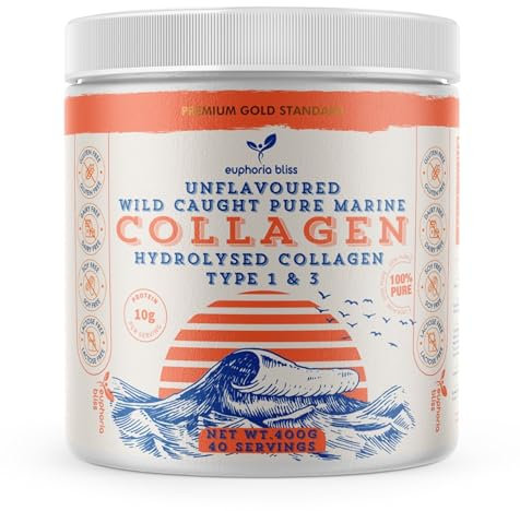 Marine Collagen Powder Type 1 & 3 | Wild Caught Fish | Non-GMO | Unflavoured for Women & Men | Healthy Skin, Hair, Joints & Bones | 400G