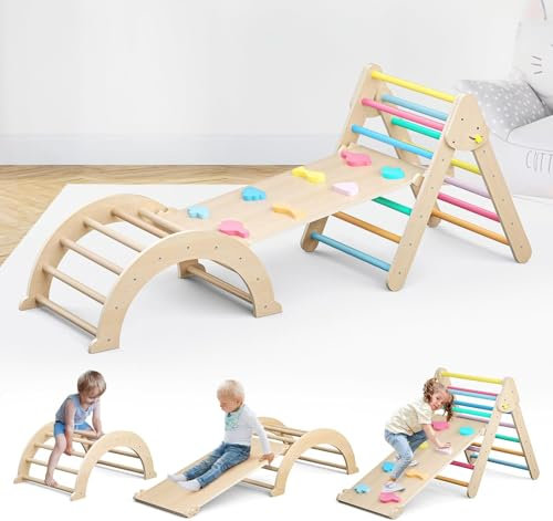 9 in 1 Klettergerüst für Kinder,Faltbares Klettergerüst Indoor mit Rutsche, Kletterleiter und Kletterbogen,Klettergerüst Indoor ab 1 Jahr,Maximale Belastung 65 kg